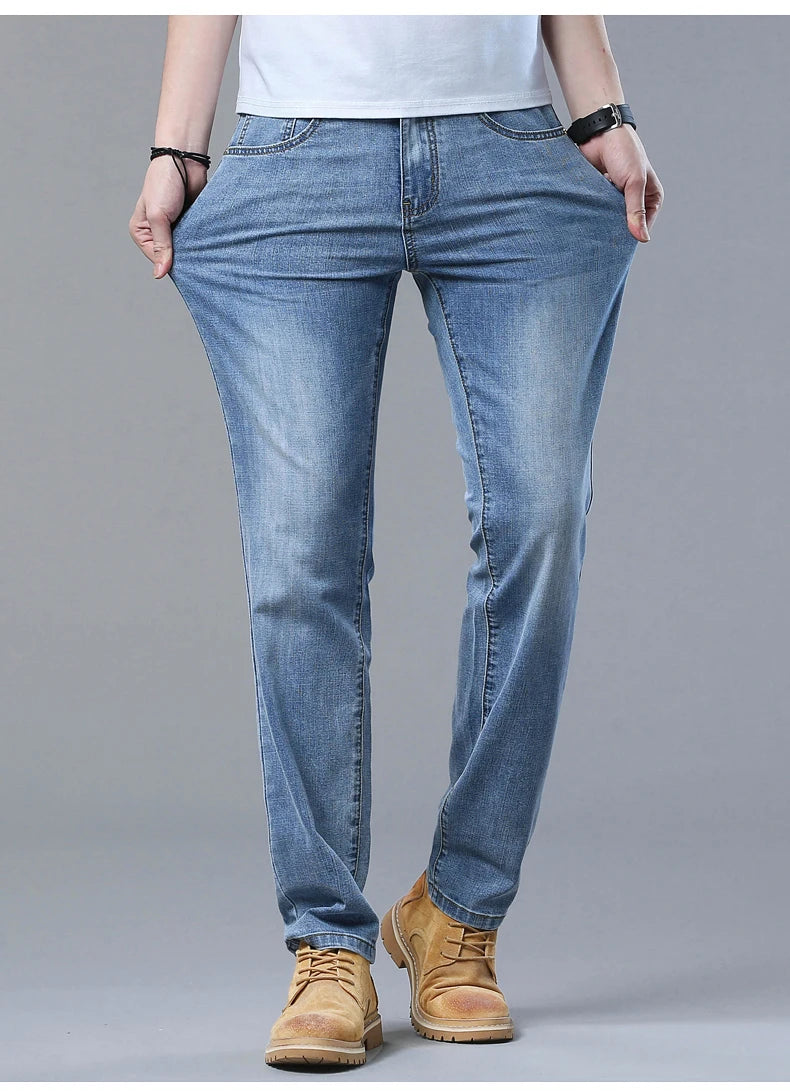 2026 Thin or Thick Material Slim Fit Men's Luxury Classic Style Men Jeans Business Stretch Denim Male Trousers Clothing