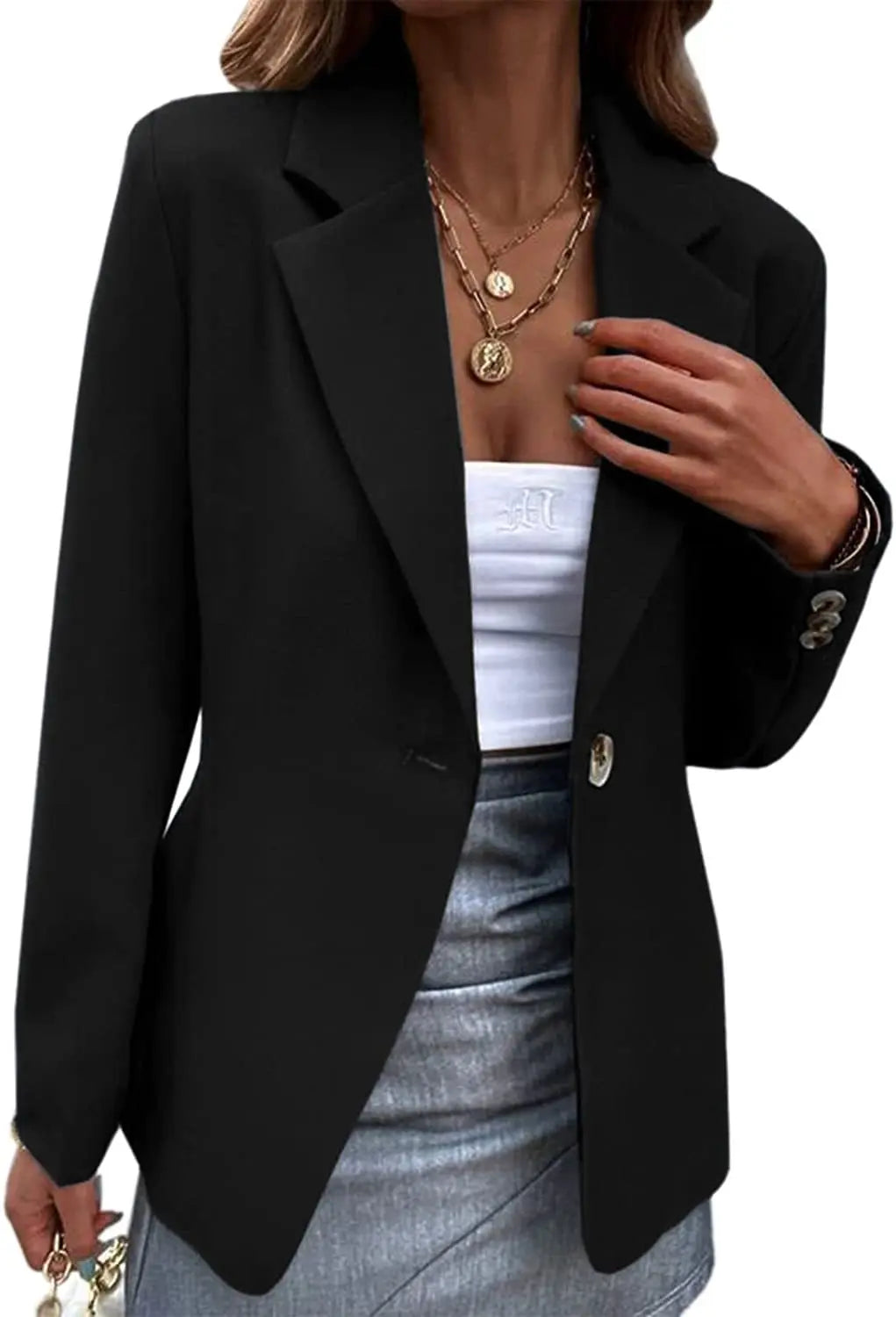 Spring Womens Office Blazer Long Sleeve One Button Solid Color Jacket