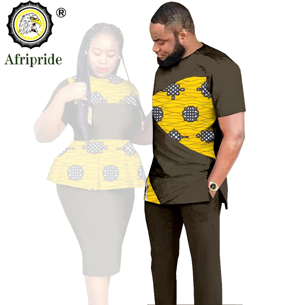 African Couples Clothing Outfits Men and Women Wear Wedding Party Ankara Wax Print Fashion AFRIPRIDE S20C010