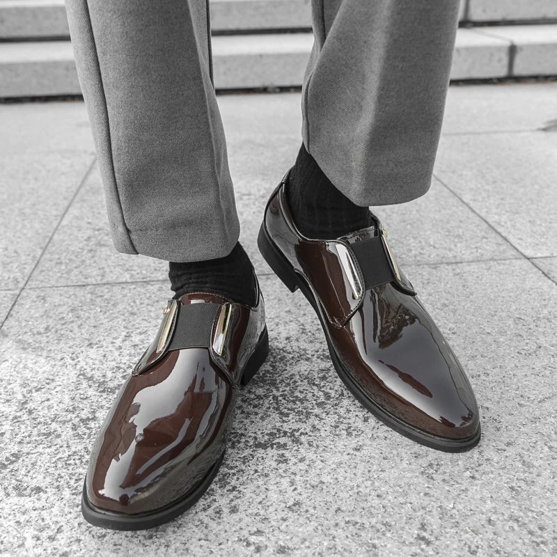 Luxury Brand Men's Shiny Leather Shoes High-end Occasions Business Men's Formal Shoes Classic Loafers Brown Retro Shoes