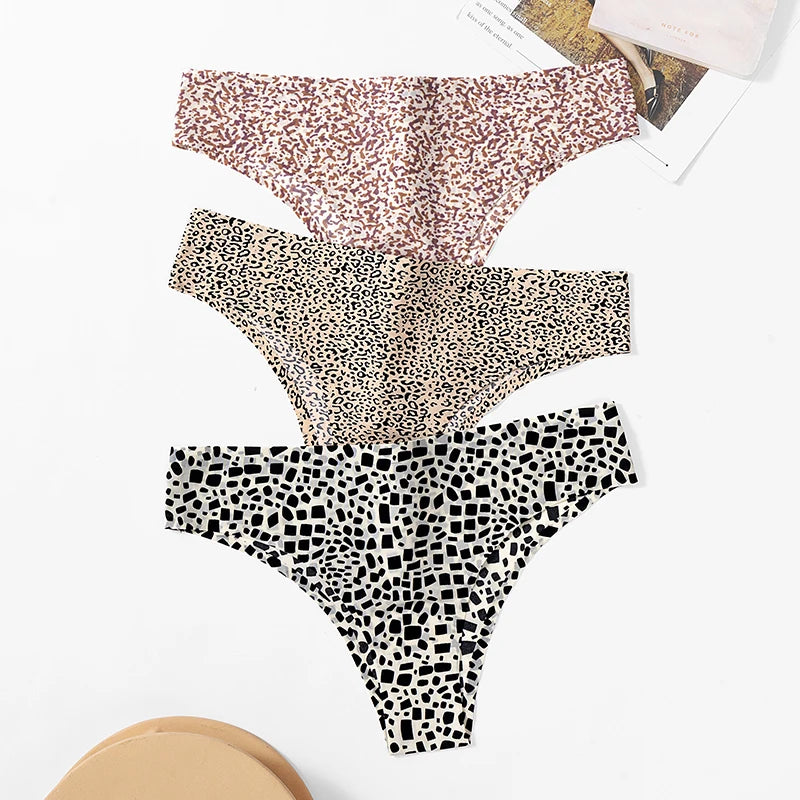 POBLADOR Women's Panties Fashion Leopard Bikini Sexy Thongs Seamless G-Strings Intimate Satin Lingerie Sports Fitness Underpants