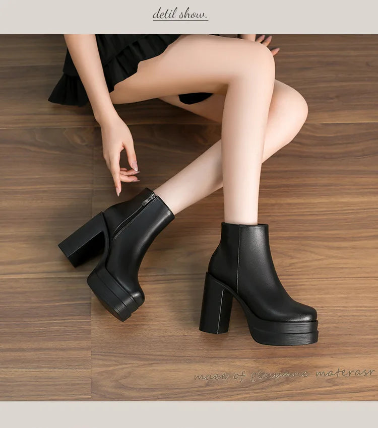 2026 New Women's Boots Sexy Ultra High Heels Woman Round Toe Boots Platform Shoes Women Shoes Ankle Boots Zipper Party Shoes