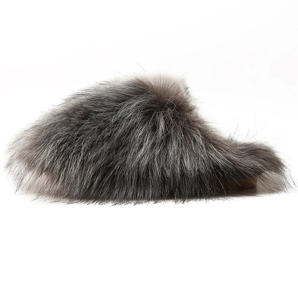 Ladies Winter High Quality Fox Fur Slippers Women Warm Fur Slides Girls Luxury Furry Slippers Soft Comfortable Home Cotton Shoes