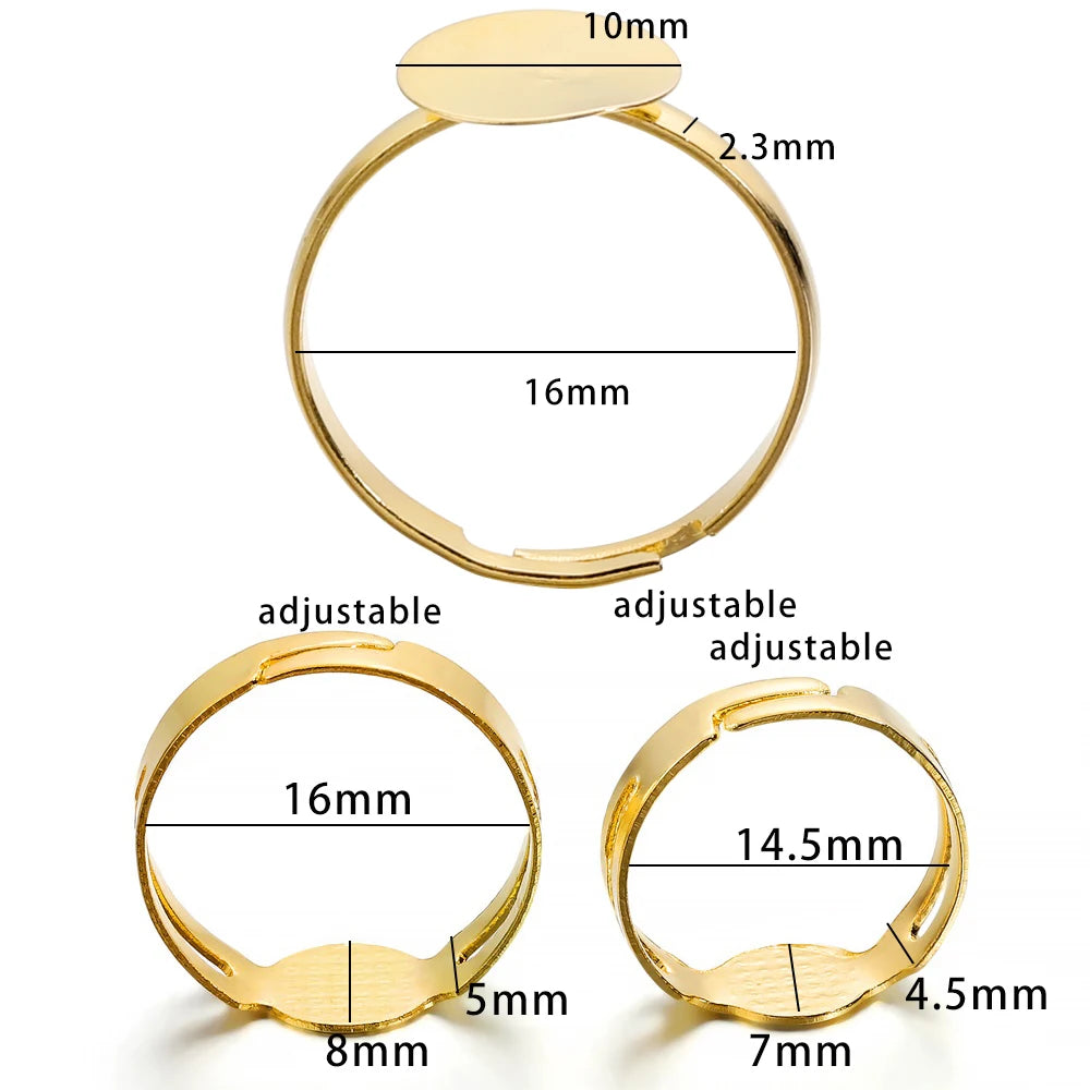 20-40Pcs/lot 7-10mm Metal Adjustable Blank Rings Setting For DIY Handmade Ring Jewelry Making Finding Supplies Accessories