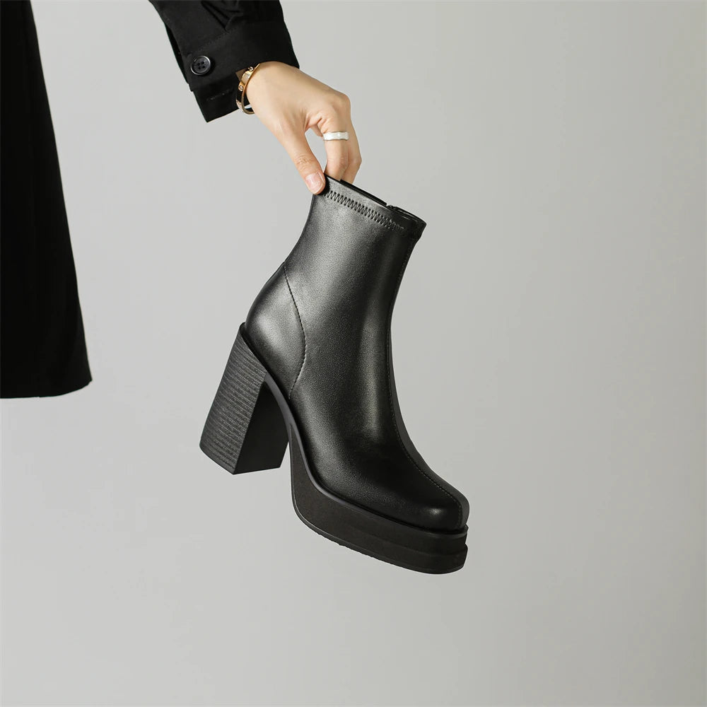 2025 NEW Brand Women Autumn Winter Boots Sexy High Heels Platform Black Brown Side Zip Shoes Woman Ankle Boots Size 33-41