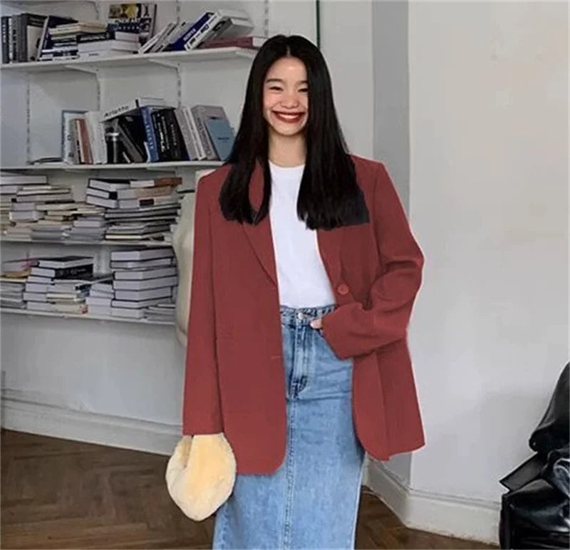 Back Slit Design Blazer Coat For Women Casual Korean Streetwear Chic Long Sleeve