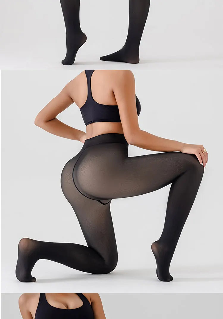 Women Fleece Lined Leggings Winter Thermal Sheer Tights Feeted Pantyhose Fake Translucent Thick Warm Booty Lifting Leggings New