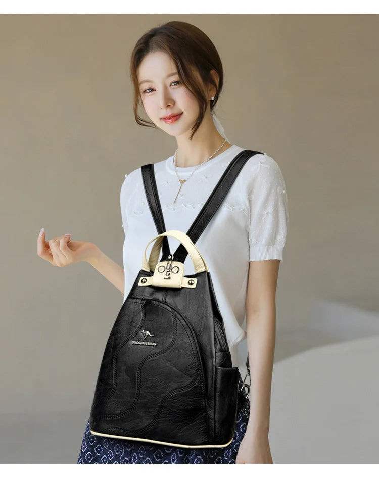 Women Leather Backpacks Zipper Female Chest Bag Travel Back Pack Ladies Bagpack Mochilas School Bags for Teenage Girls Sac A Dos