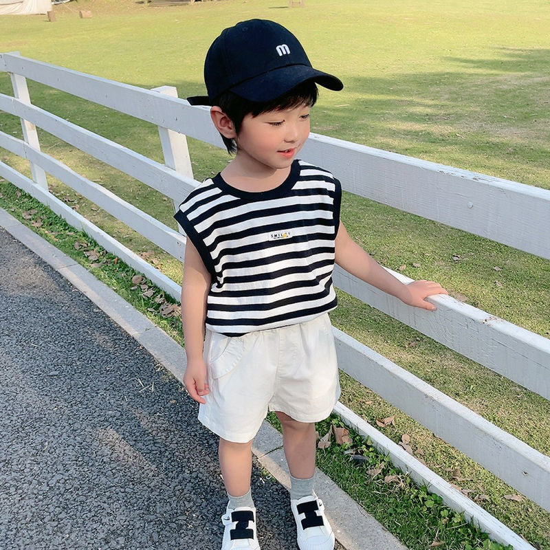 Boys' Striped Summer Casual Clothing Girl Children Handsome Boy Baby Sleeveless Vest and Shorts Set Kids Clothes Boys Outfits