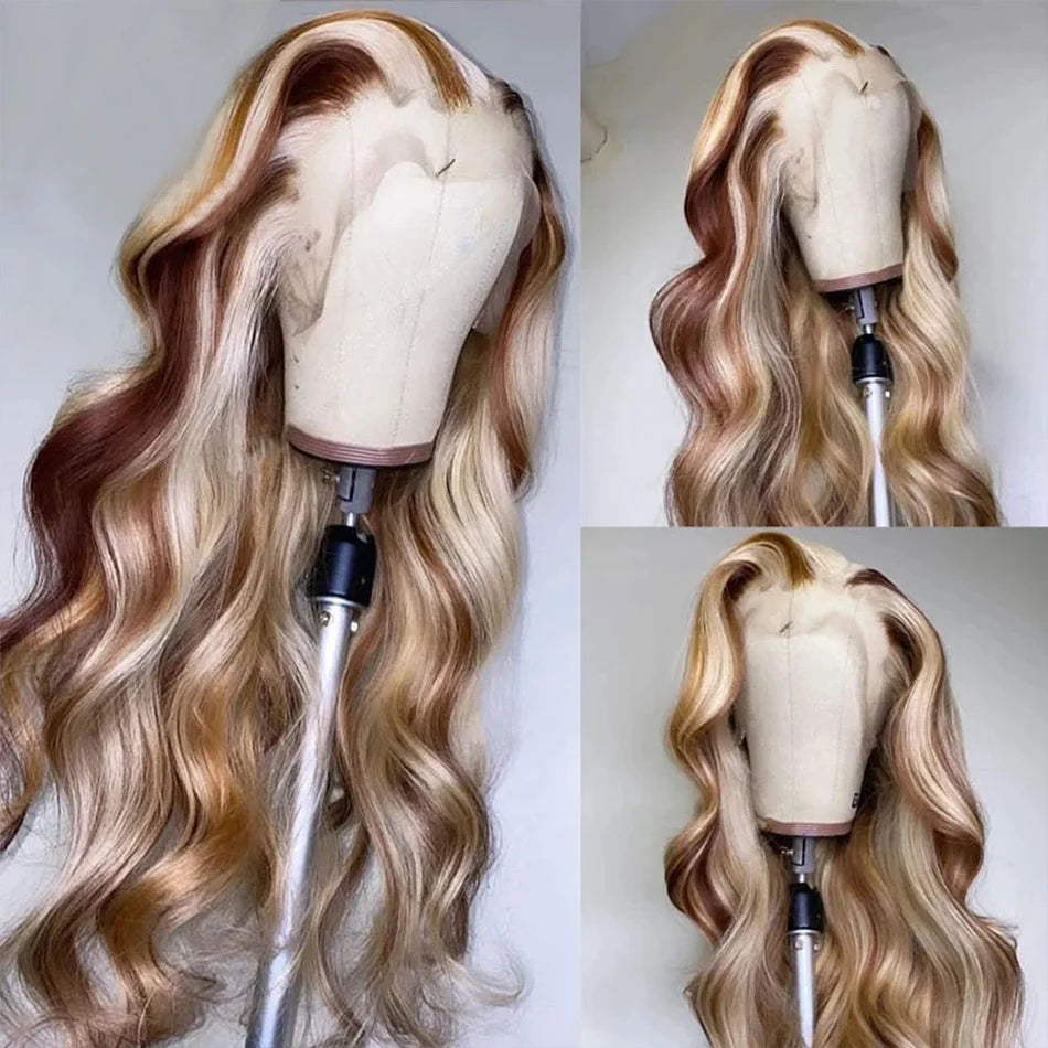 HD Body Wave 4/613 Blonde Ombre Lace Front Human Hair Wigs Remy Vietnamese 34 36 Inch Colored 13x4 Lace Frontal Wigs Pre Plucked