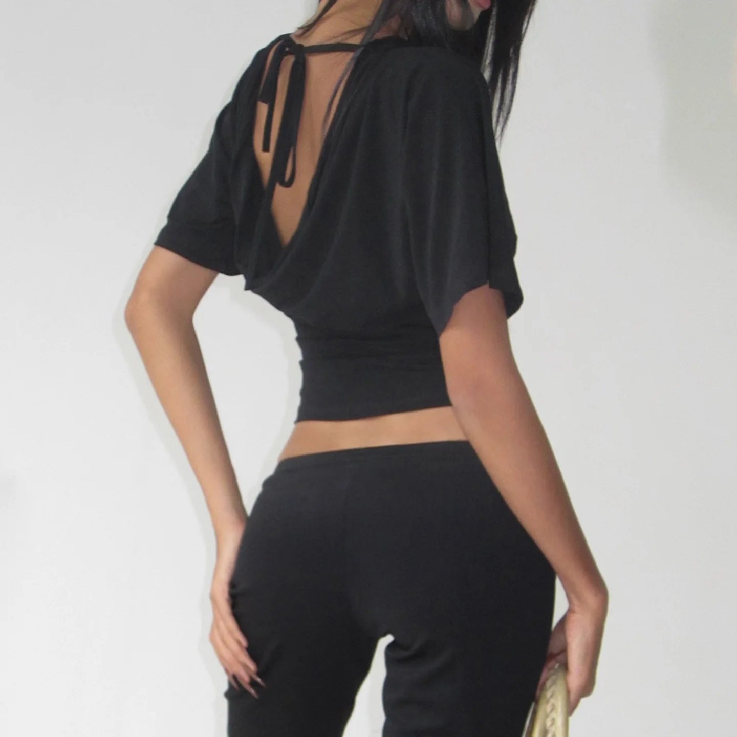 Women's Lace Patchwork Deep V Neck Tie Up Slim Fit Half Sleeve T-Shirt Crop Top