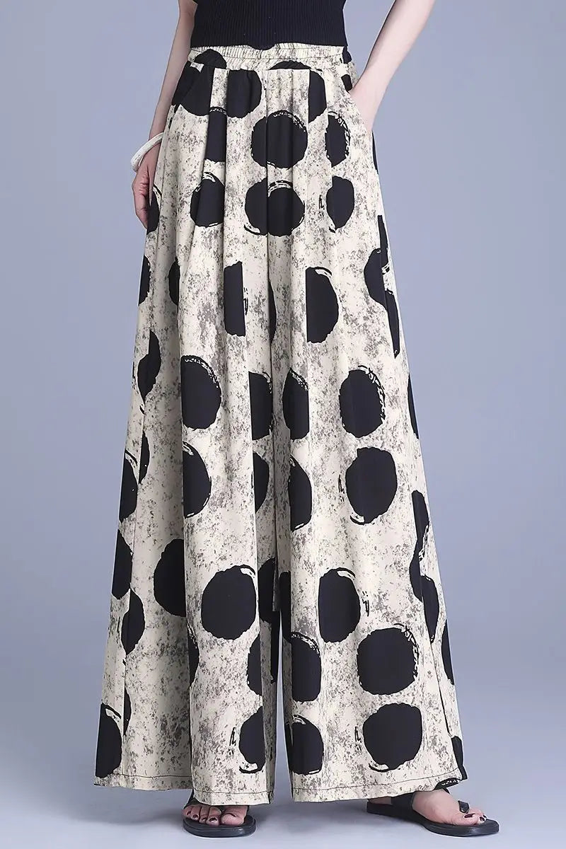Trousers Chiffon Floral Skirts and Pants for Women in Summer New Thin High-waisted Ethnic Style Casual Wide-leg Pants
