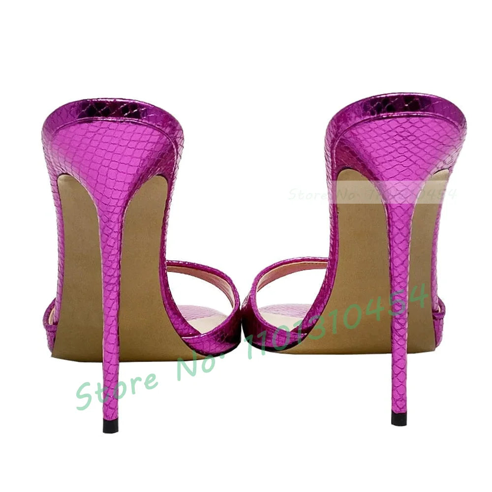 Snake Print Round Open Toe Slippers Women Casual Solid Outdoor Stiletto High Heels Shoes Female Customize Elegant Dress Slides