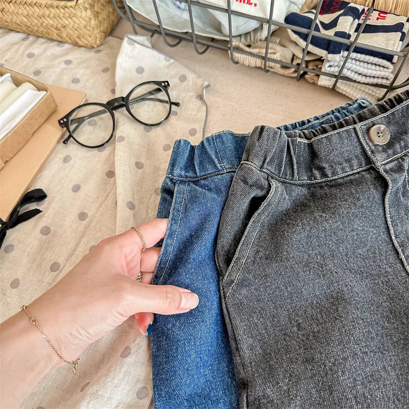 2023 Autumn Spring Baby Girls Boys Denim Pants Loose Fashion Korean Style Kids Casual Jeans Toddler Trouser Children's Clothes