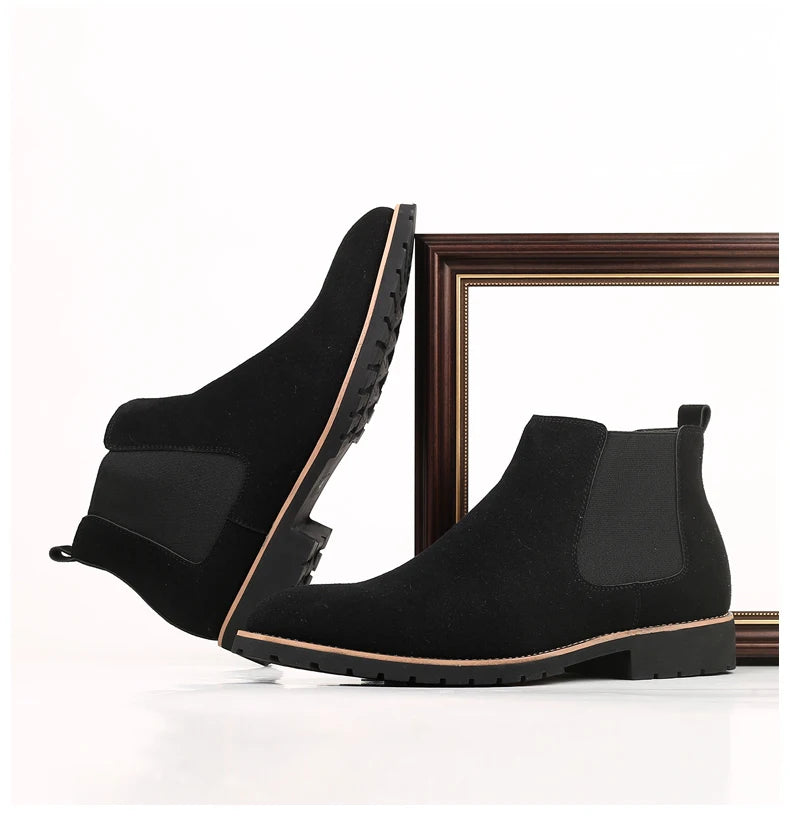 Fashion Men's Ankle Boot New Leather Men's Chelsea Boots Men Shoes Casual Black Sleeve Boots Outdoor High Top Wedding Shoes Male
