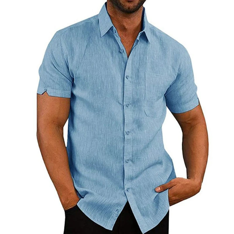 Summer Male Shirts Short Sleeve Social Shirt For Men Casual Blouses Soild Cotton Linen Formal Shirt Top Men Clothing Streetwear