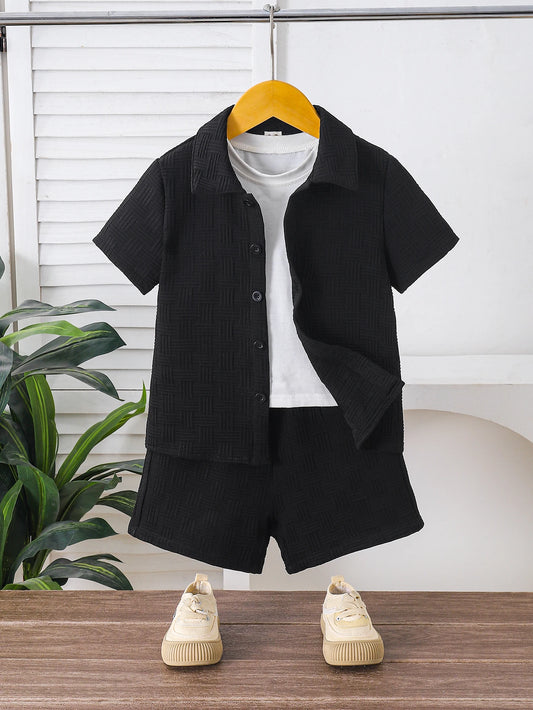 Boys Summer Casual Solid Color Two-Piece Set - Comfortable Clothing for Boys Ideal for Daily Wear
