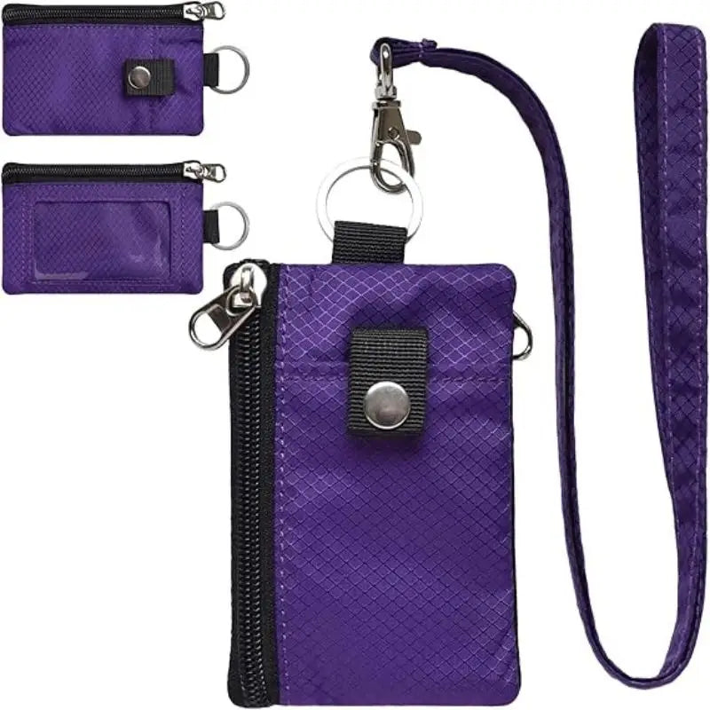 Badge Holder With ID Window Small Wallet Waterproof Anti-Theft Travel Keychain Wallet Men Women Slim Zip Card Lanyard Wallet