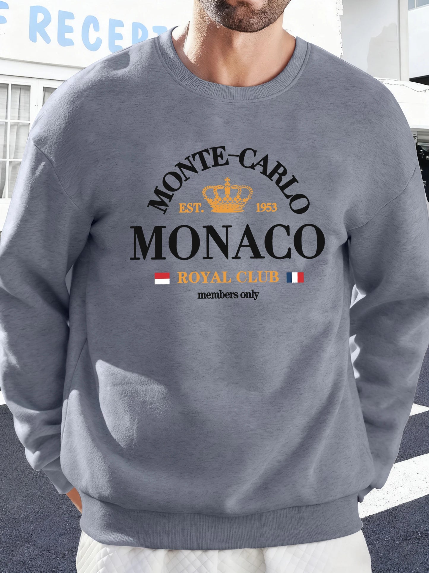 Monte-Carlo Monaco Pattern Men Sweatshirt Comfortable Fleece Streetwear Soft Casual Clothes Autumn High Street Clothing Male BAZAARHUBO