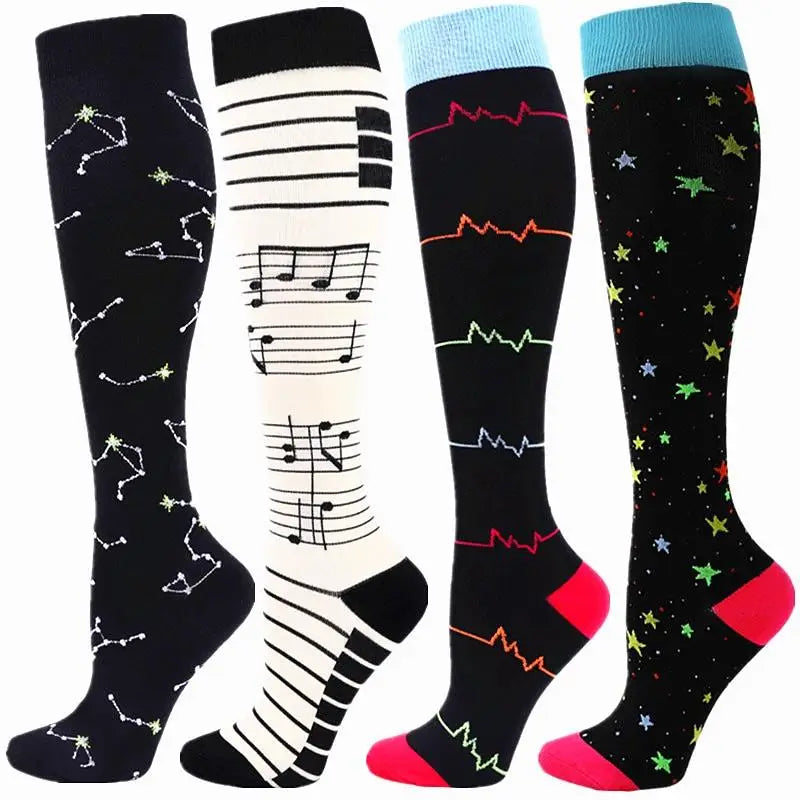 4 Pairs Compression Socks 20-30mmhg High Stockings Men Women Sports Socks For Marathon Cycling Varicose Veins Pregnancy Nursing