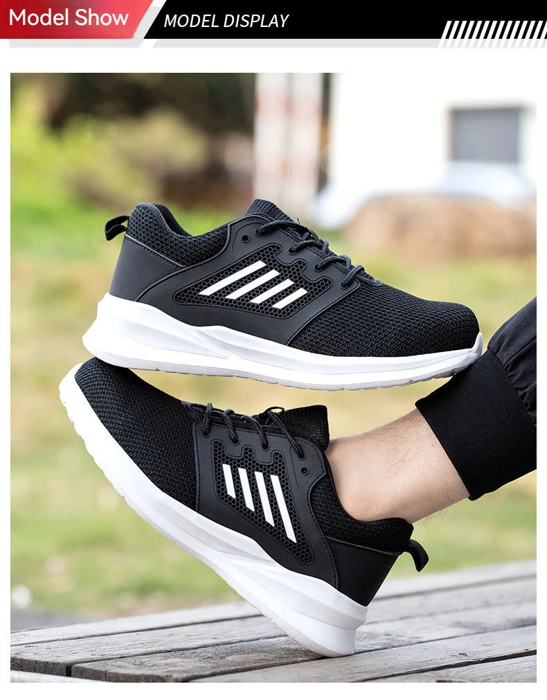 Safety Shoes for Men Steel Toe Safety Sneaker Anti-Smashing Black Work Boots Comfortable Wear-resisting Boots for Work as Hiking