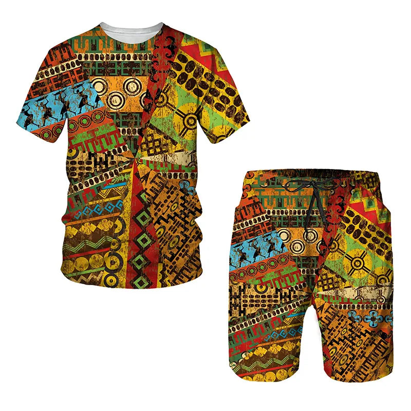 African Ethnic Style 3D Print Kids Sets Fashion T-Shirts Beach Board Shorts Swimwear Tees Tops Boy Girl Suits Children Clothing