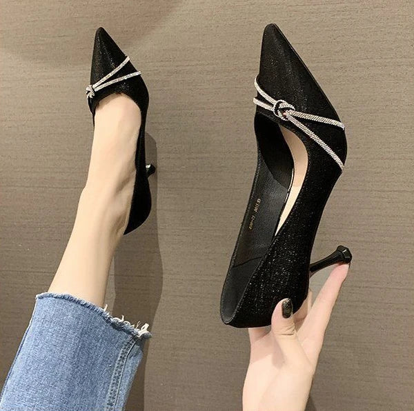 Ladies Pumps Black Rhinestone Diamond Wedding Bride Shoe with Heel Women's Shoes Crystals Elegant Dress A Lastest Wholesale Chic