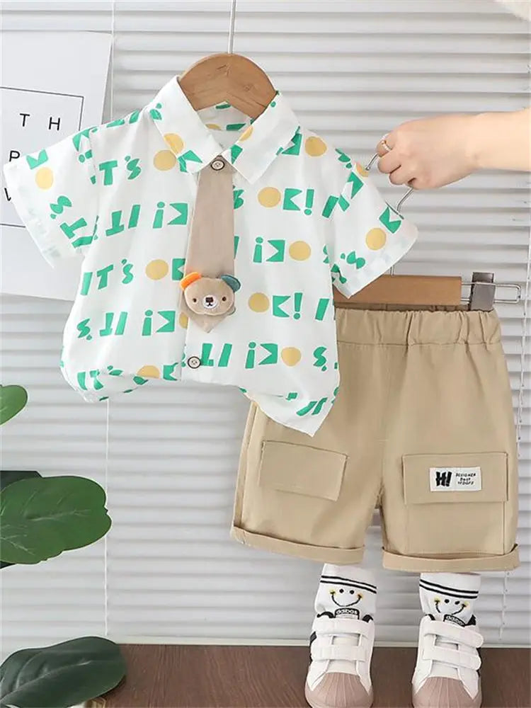 New Children Casual Clothes Suit Summer Boys Girls Printe Letters Shirt Shorts 2Pcs/Set Kids Toddler Clothing Infant 0-5 Years