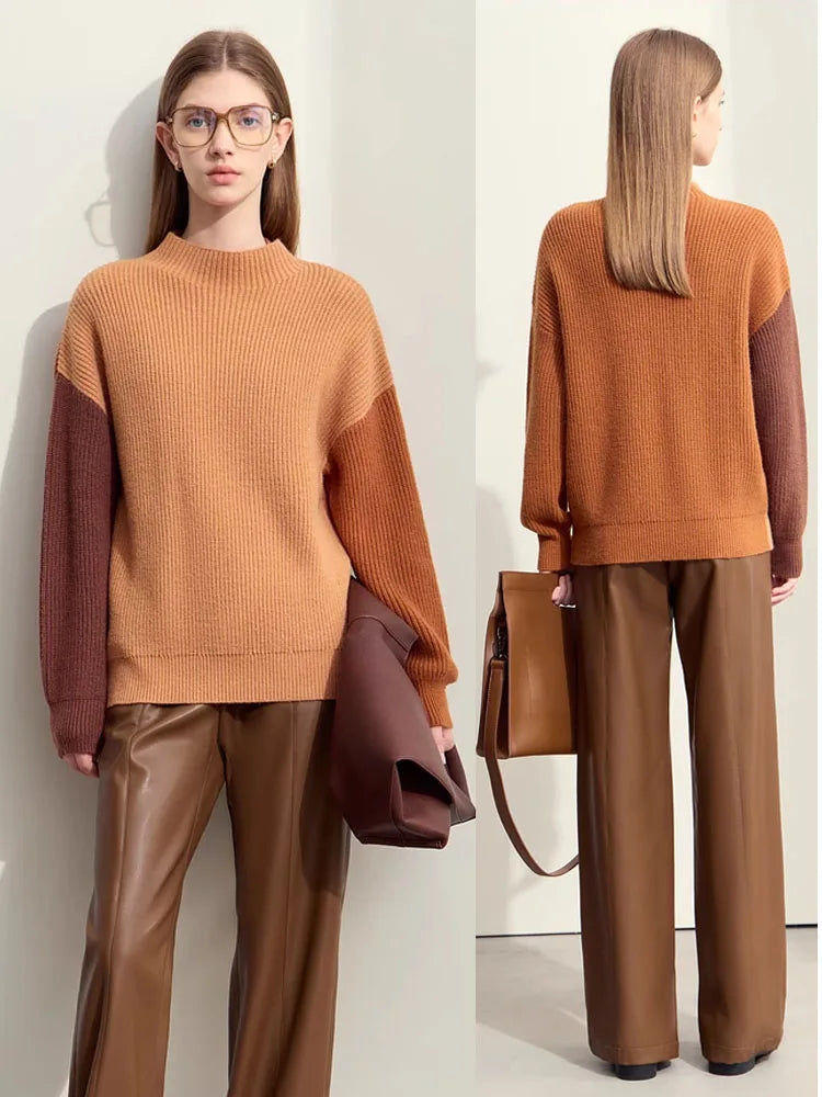 AMII Minimalism Sweaters Women 2024 Spring Street wear Spliced Knitted Top Drop Sleeve Loose Full Pullovers Sweaters 12344144