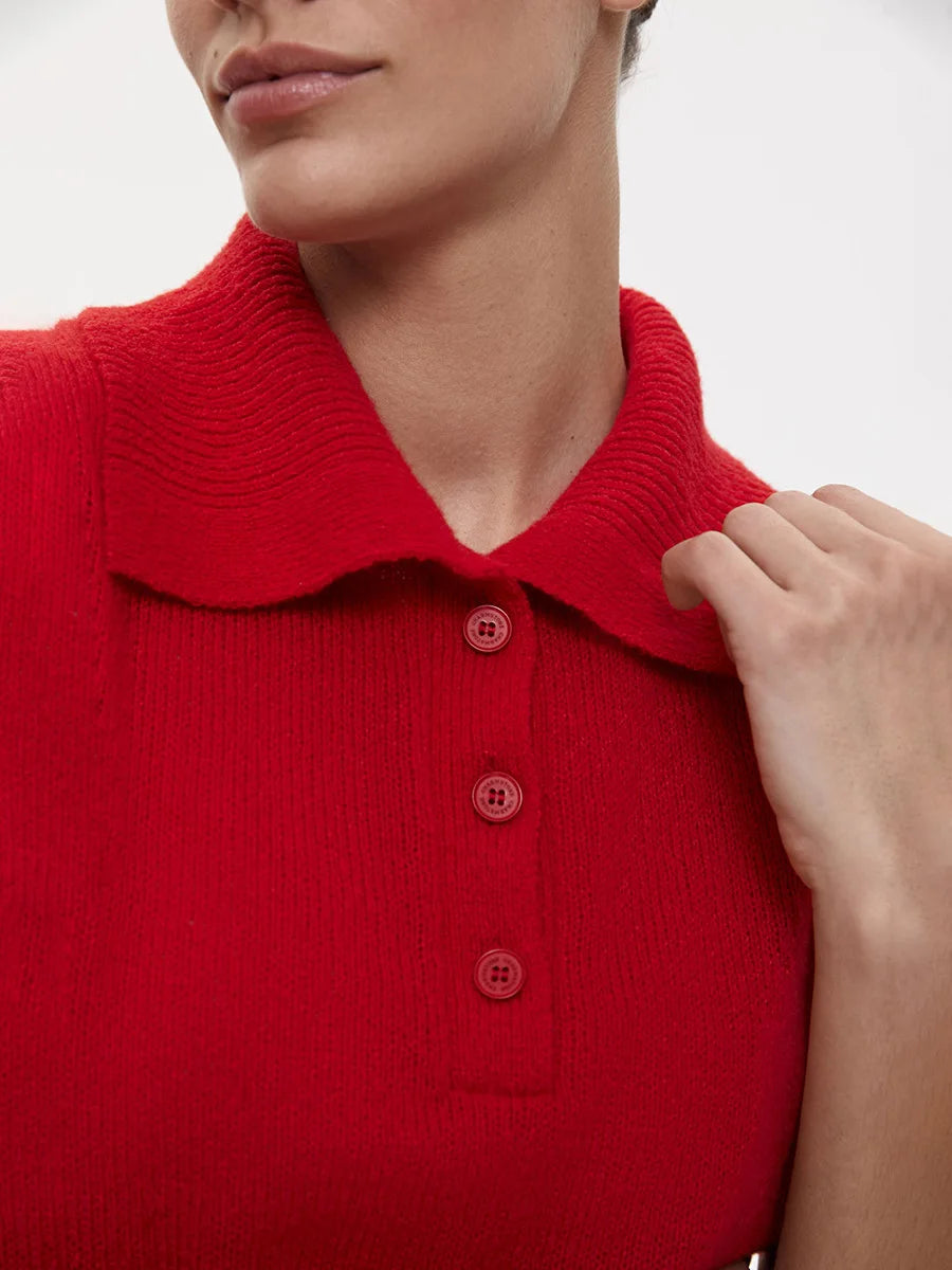 Bronladies Women's Polo Hollow Knitted Short Sleeved Sweater Spring Summer Bubble Sleeve T-shirt Female Simple Knitted Sweater