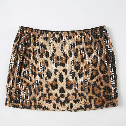 2026 new leopard print low-cut sequin mini skirt for women