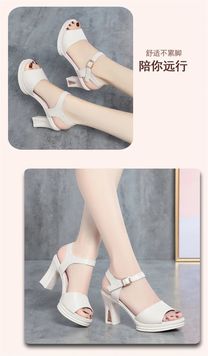 New Size 34-40  Summer Women Fashion Fish Mouth Platform High Heels Buckle Soft Bottom Sandals Waterproof Platform  Office Model