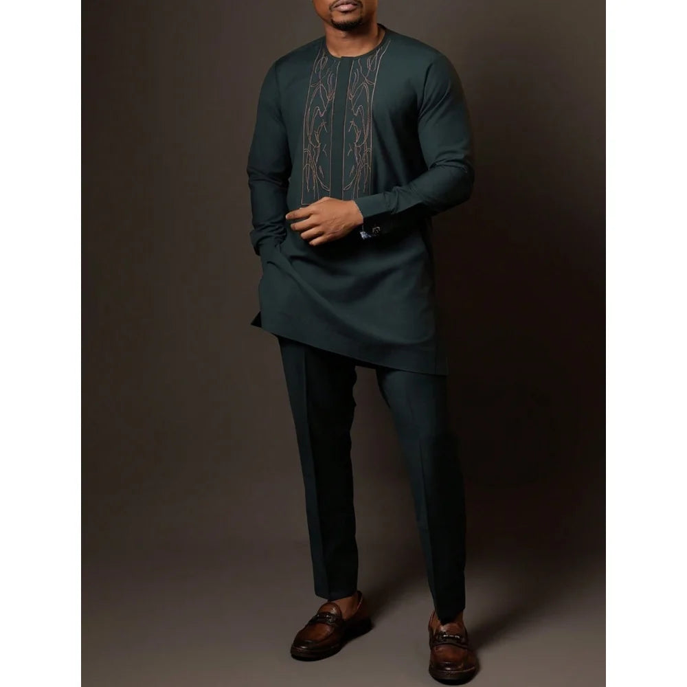2026 New African Traditional Men's Set Casual Slim Fit Men's Suit Fashion Travel Men's Set Kaunda Style Men's Two Piece Set