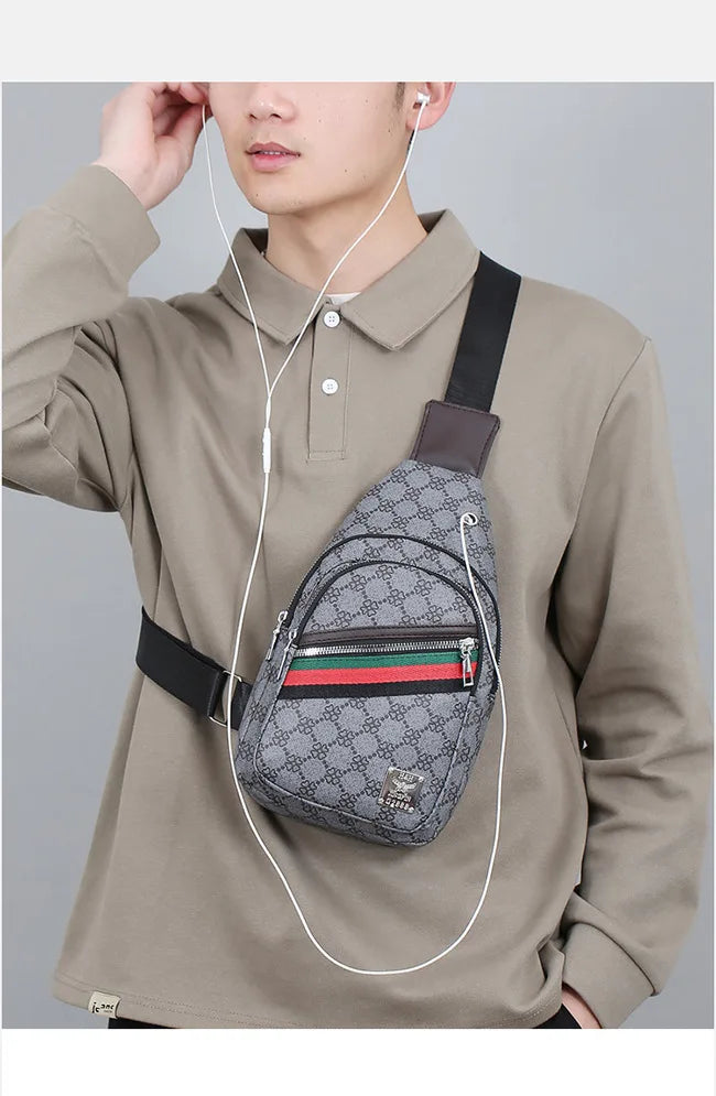 Men's Multifunction Messenger Bag Shoulder Cloth Chest Bags Crossbody Casual  Handbag with Earphone Hole