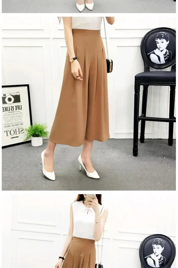 High Waist Wide Leg Pants Skirt Pants Chiffon Cotton Linen Seven Eighteen Length Trendy Women's Casual Trousers Commute Style
