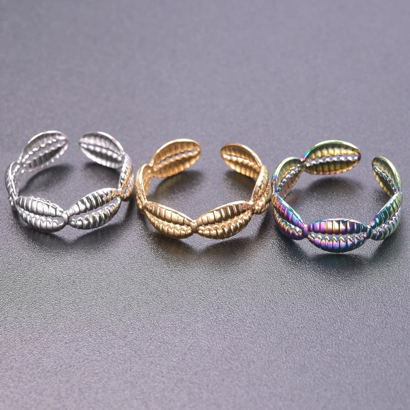 Fashion 5pcs/lot Marine Jewelry Sea Animals Conch Starfish Shell Rings Stainless Steel Rings Jellyfish Scallop Oceans Women Gift
