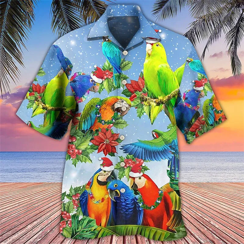 Summer Floral Parrot 3d Print Shirt Men Women Fashion Shirts Single-Breasted Short Sleeve Hawaiian Shirts Blouse Men's Clothing