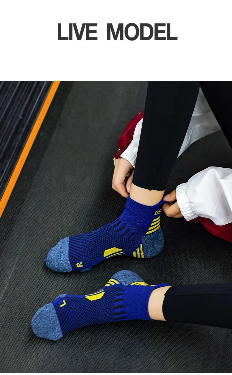6 Pairs Marathon Running Socks Men Professional Sport Ankle Socks Thickened Towel Cushioned Tube Fitness Short Socks