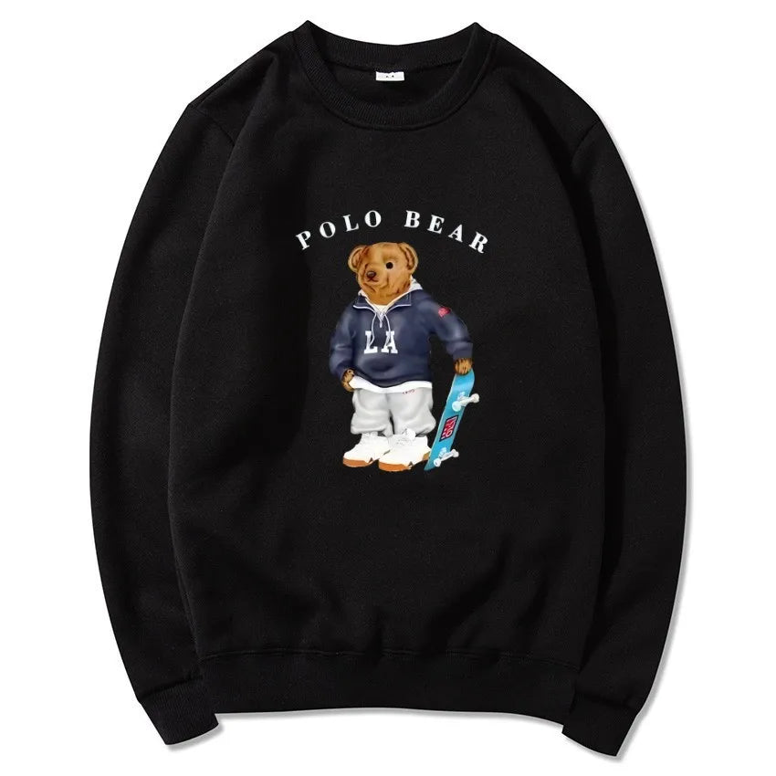 Men's casual and comfortable pullover, fashionable and versatile hooded sweatshirt with teddy bear pattern, sports shirt BAZAARHUBO