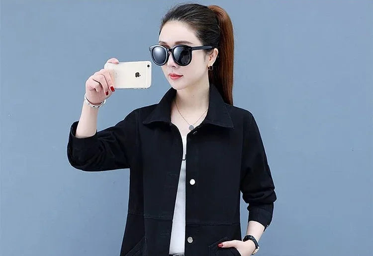 Plain Female Jeans Coats Korean Women's Denim Jackets Long Trench Designer in Promotion 2025 Trend Deals Chic and Elegant New