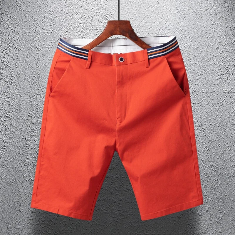 Mens Summer Casual Shorts Solid Color Business Casual Elastic Five Quarter Pants Cotton Breathable Workwear Shorts Men Clothing