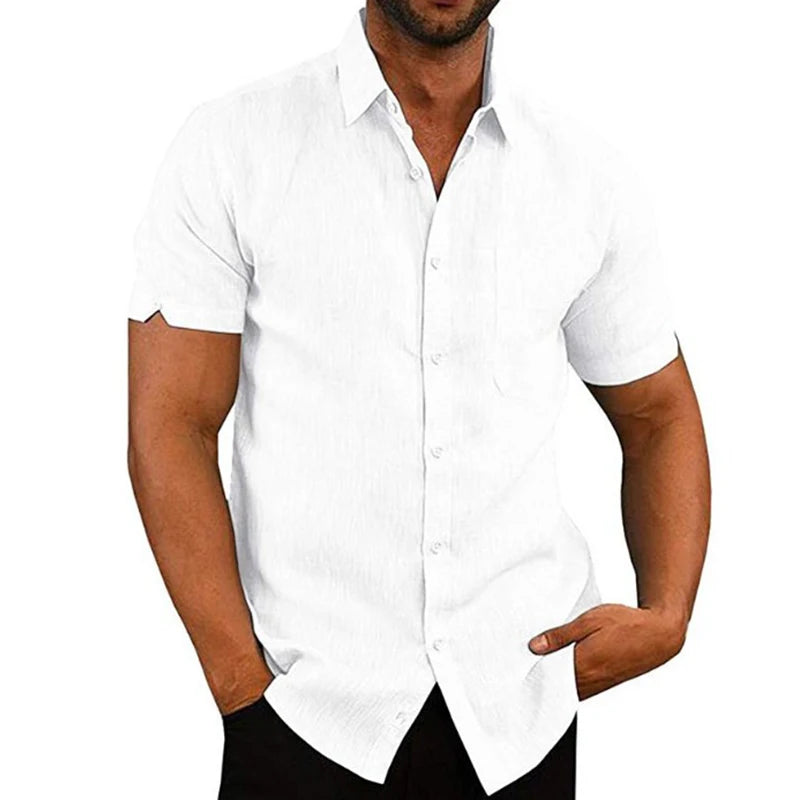 Summer Male Shirts Short Sleeve Social Shirt For Men Casual Blouses Soild Cotton Linen Formal Shirt Top Men Clothing Streetwear
