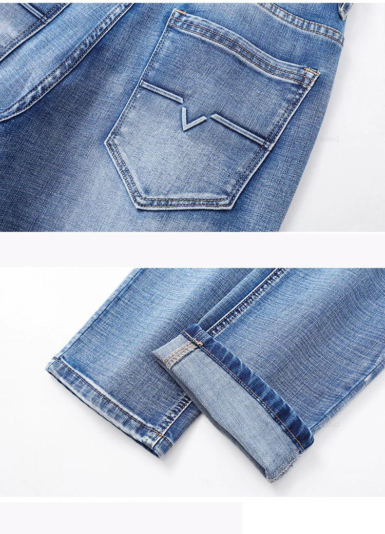 Classic Summer Men's Thin Stretch Fit Jeans Business Casual Slim Fit Denim Pants Soft Fabric High Quality Straight Leg Trousers