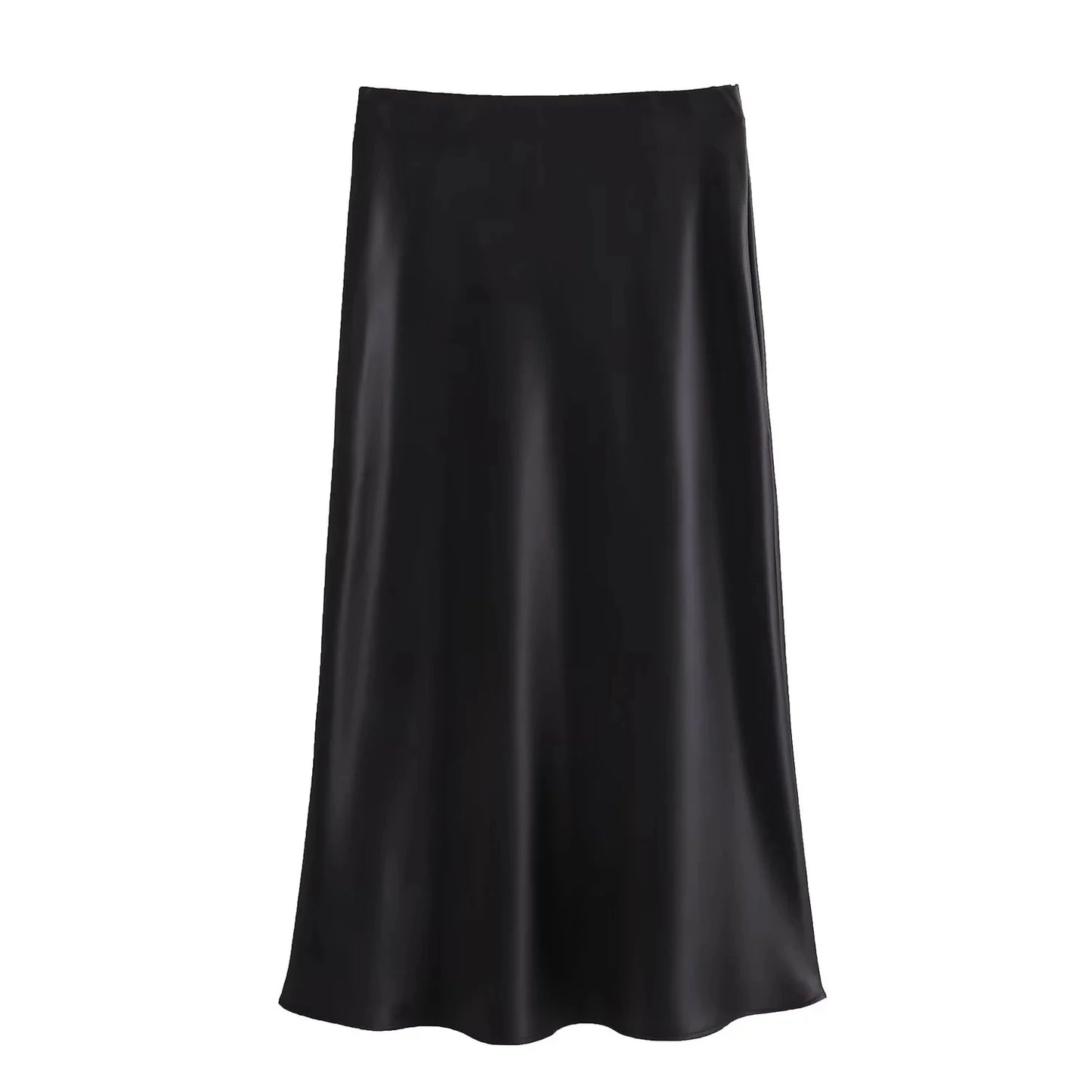 HH Women Fashion Vintage Solid Skirt Satin Slim Elastic Waist Midi Skirts Office Lady Wear Elegant Woman Chic Mermaid Skirt