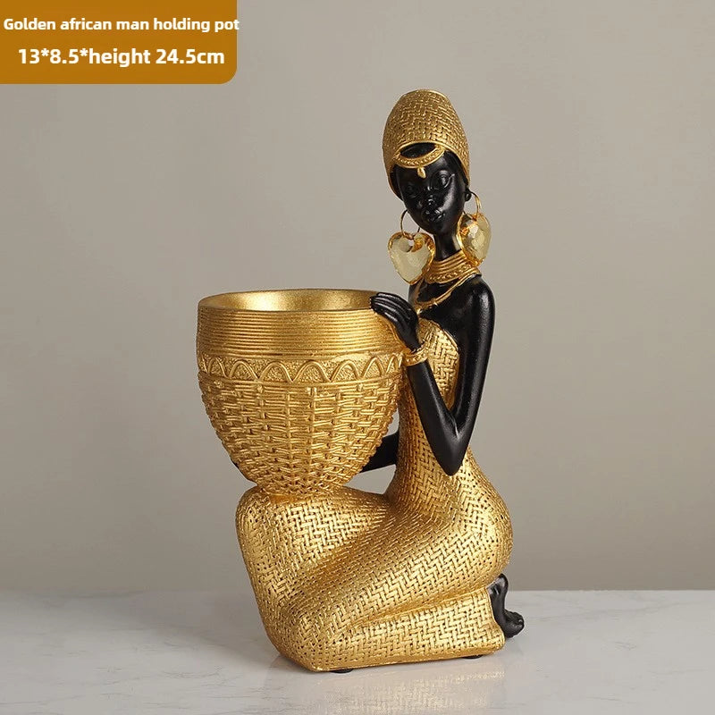 African Girl Home Ethnic Style Craft Resin Ornament Creative Gift Living Room Study Office Desk Character Decoration home decor