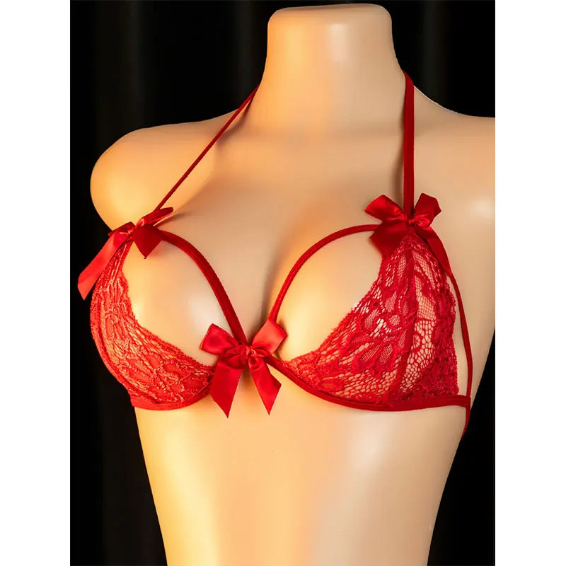 Solid Colour Lace Seamless Bra For Sexy Girls Sweet Lingerie Set Red Deep V Bras G-string Set Floral Push Up Breasts Underwear