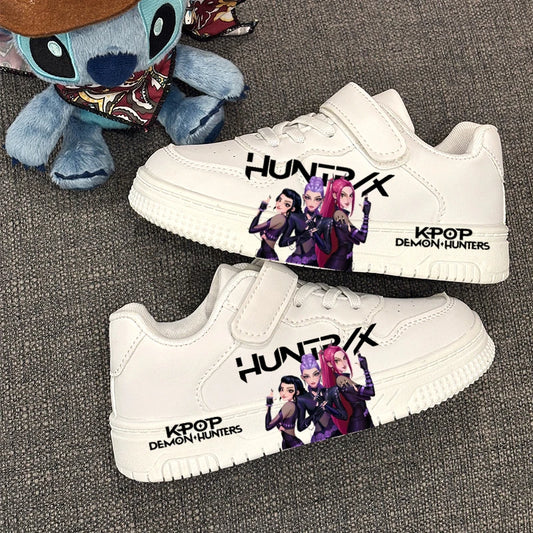 Kids KPOP Casual Shoes 2026 Children's New Fashion Hunters Printed Sport Shoes Girls White Anti-slip Outdoor Breathable Sneakers