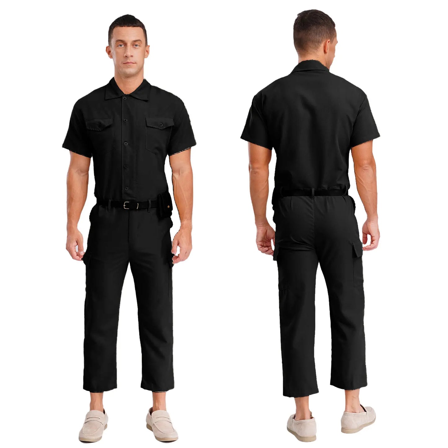 Mens Overalls Work Cargo Jumpsuit with Purse And Belt Workshop Uniform Multi-pocket Shorts Bottom Coveralls Rompers Work Wear