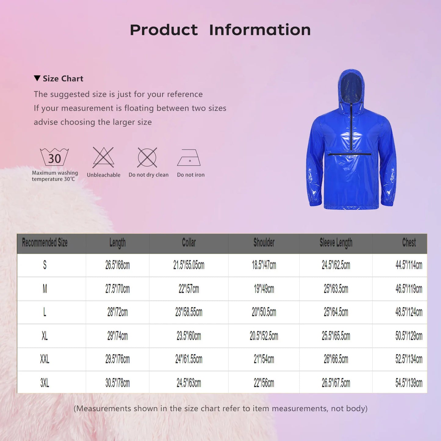 Men Shiny Glossy Hooded Jacket Windbreaker Raincoat for Hiking Fishing Biking Long Sleeve Front Zip-up Drawstring Hood Outerwear