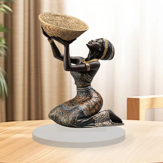 Ethnic Style African Girl Resin Ornament Creative Crafts Home Living Room Desk Vintage Collectible Craft Ornament Decor